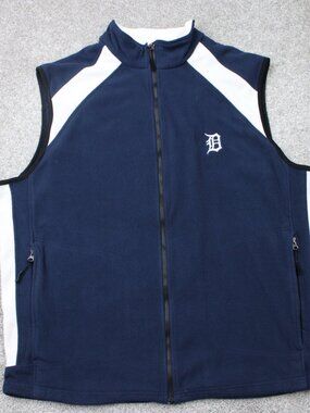 Detroit Tigers Fleece Vest Men XL Blue Cutter & Buck CBWeather Tec Full Zip Golf
